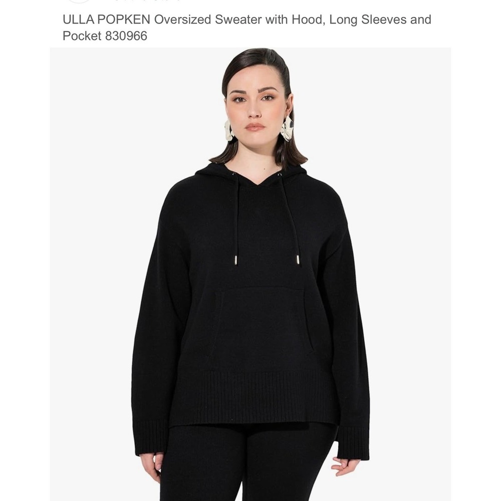 NWT Ulla Popken Black Oversized Knit Hoodie Sweater Viscose Blend 20/22 FUN